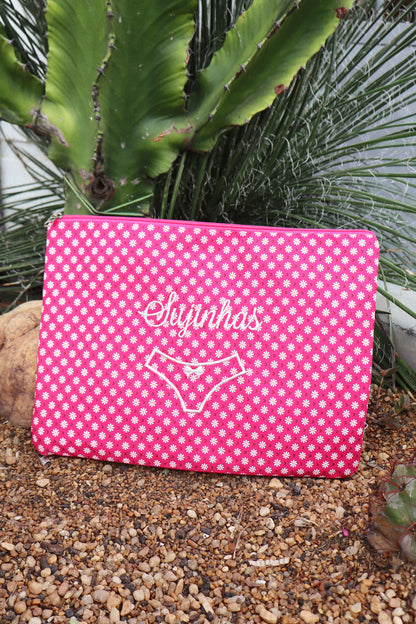 Necessaire Porta Calcinha Limpinha Sujinha G Margaridas Rosa