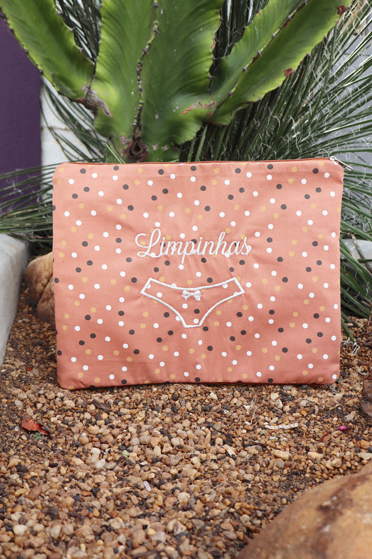 Necessaire Porta Calcinha Limpinha Sujinha G Poá Laranja