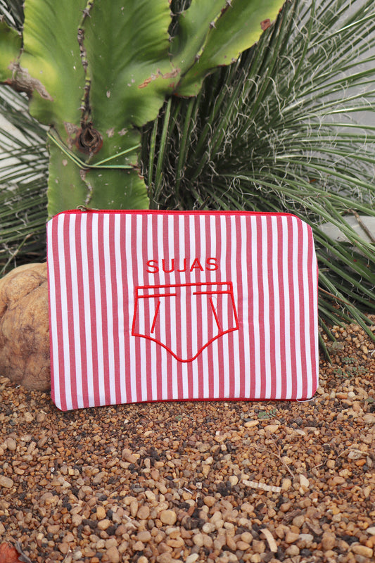Necessaire Porta Cueca Limpinha Sujinha P Listrada Vermelha