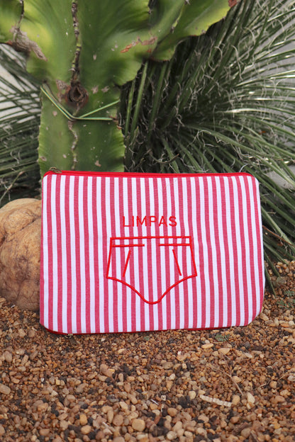 Necessaire Porta Cueca Limpinha Sujinha P Listrada Vermelha