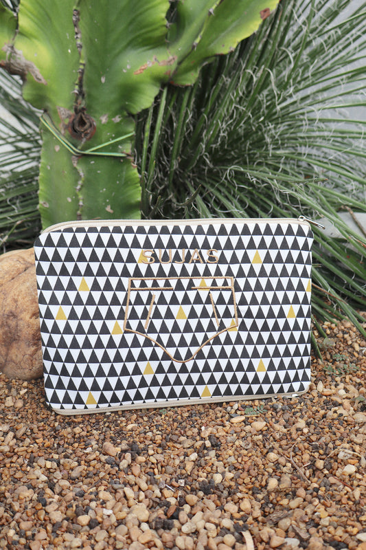 Necessaire Porta Cueca Limpinha Sujinha P Triângulo Preto e Amarelo