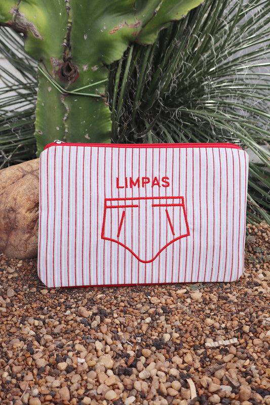 Necessaire Porta Cueca Limpinha Sujinha P Listradinha Vermelha