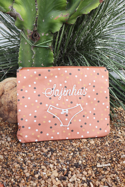 Necessaire Porta Calcinha Limpinha Sujinha P Poá Laranja