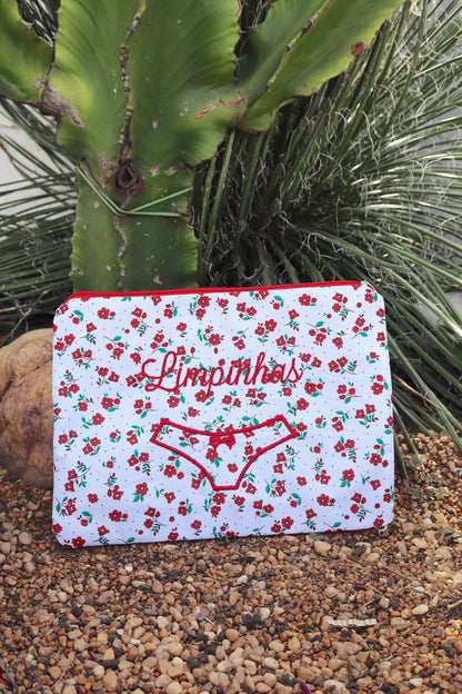 Necessaire Porta Calcinha Limpinha Sujinha P Florzinhas Vermelhas