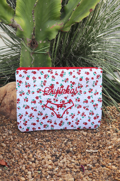 Necessaire Porta Calcinha Limpinha Sujinha P Florzinhas Vermelhas