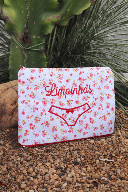 Necessaire Porta Calcinha Limpinha Sujinha P Florzinhas Vermelha