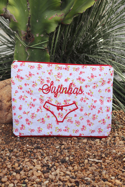Necessaire Porta Calcinha Limpinha Sujinha P Florzinhas Vermelha