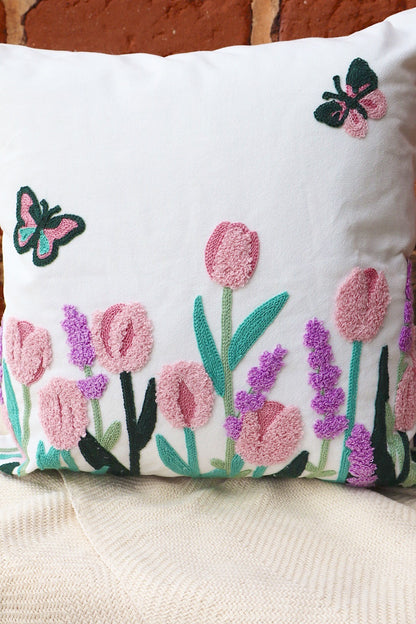 Capa de Almofada Bordada em Linho 45x45 Flores EST012