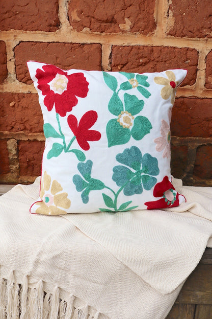 Capa de Almofada Bordada em Linho 45x45 Flores EST013