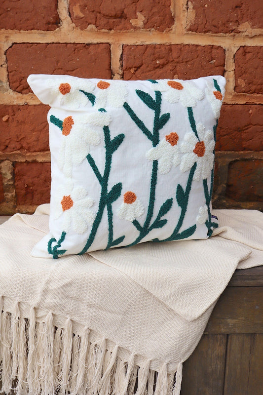 Capa de Almofada Bordada em Linho 45x45 Flores EST014