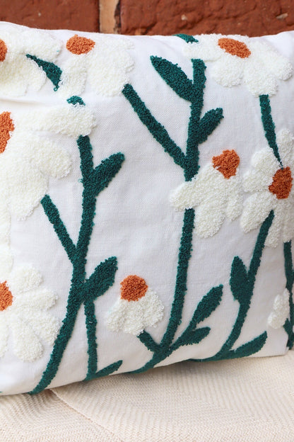 Capa de Almofada Bordada em Linho 45x45 Flores EST014