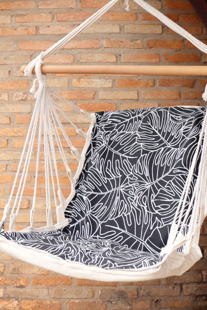 Rede Cadeira De Balanço Impermeável Folhas Preta