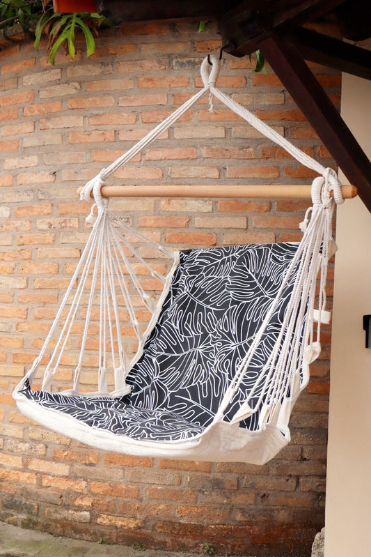 Rede Cadeira De Balanço Impermeável Folhas Preta