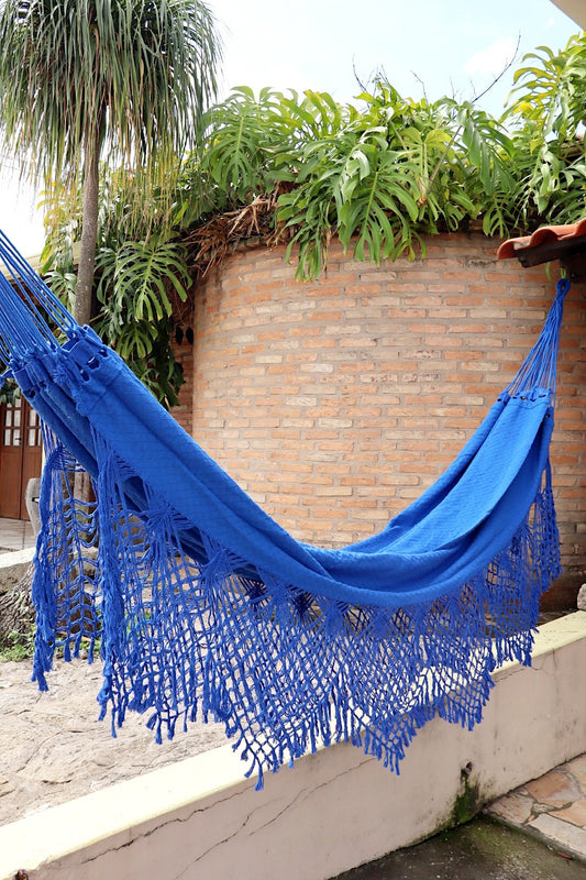Rede De Descanso Casal Macramê Bucho De Boi Azul