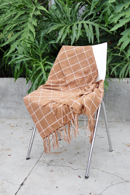 Manta / Mantinha para Sofá Algodão Grid Bege 1,20mx1,20m