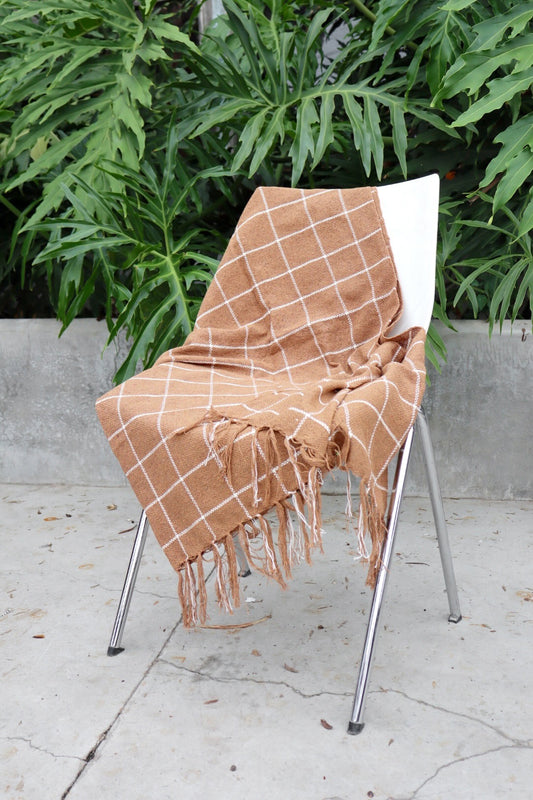 Manta / Mantinha para Sofá Algodão Grid Bege 1,20mx1,20m