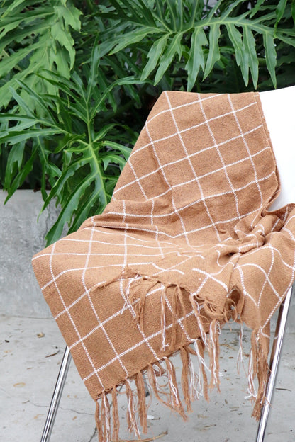 Manta / Mantinha para Sofá Algodão Grid Bege 1,20mx1,20m