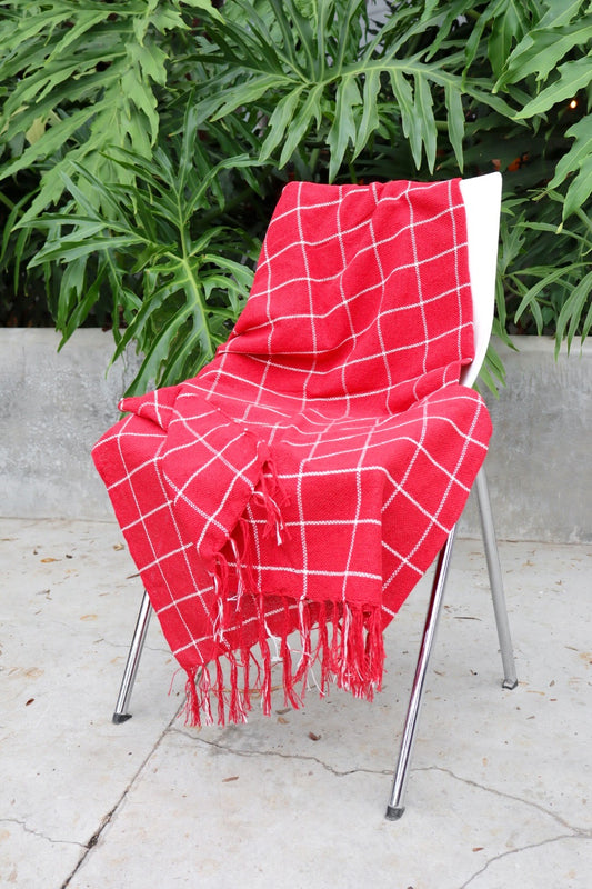 Manta / Mantinha para Sofá Algodão Grid Vermelha 1,20mx1,20m