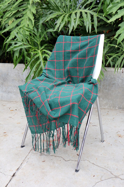 Manta / Mantinha para Sofá Algodão Grid Verde com Vermelho Natal 1,20mx1,20m