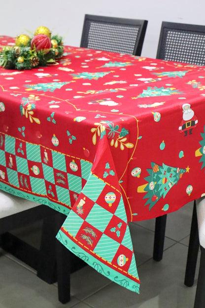 Toalha de Mesa Natal Oxford Papai Noel e Árvore 1,40x2,20m