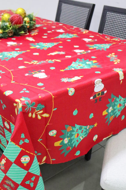 Toalha de Mesa Natal Oxford Papai Noel e Árvore 1,40x2,20m