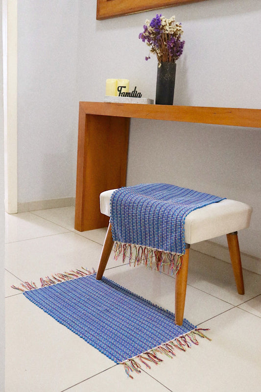 Par Tapete Malha Algodão Mini Liso Azul