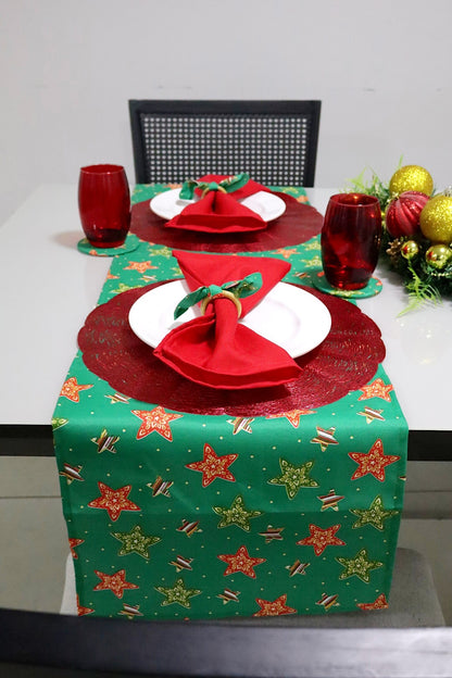 Caminho de Mesa Natal Estampado Estrelas Verde