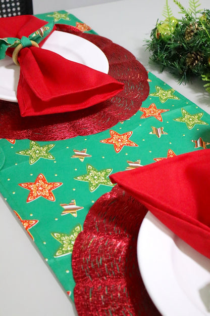 Caminho de Mesa Natal Estampado Estrelas Verde