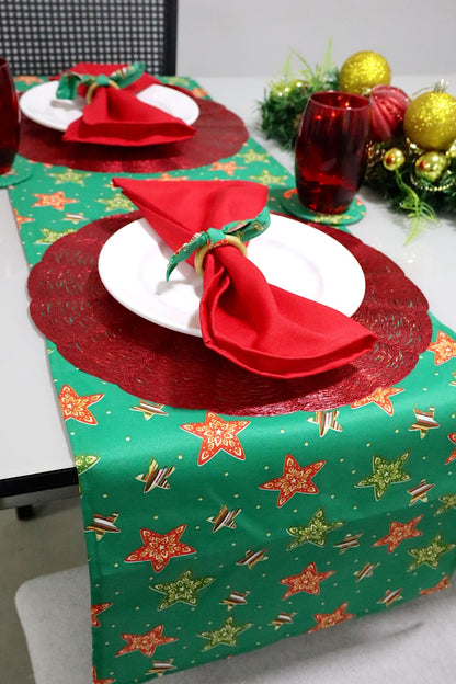 Caminho de Mesa Natal Estampado Estrelas Verde