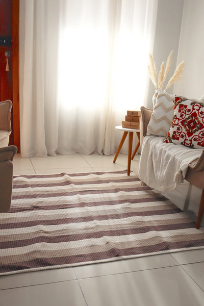 Tapete em Linha Listrado Marrom, Bege e Cru 1,50x1,50m