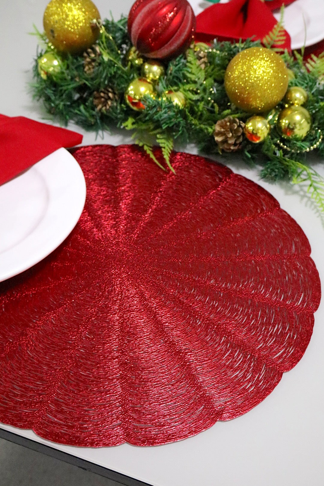 Sousplat / Lugar Americano Redondo Vermelho Natal