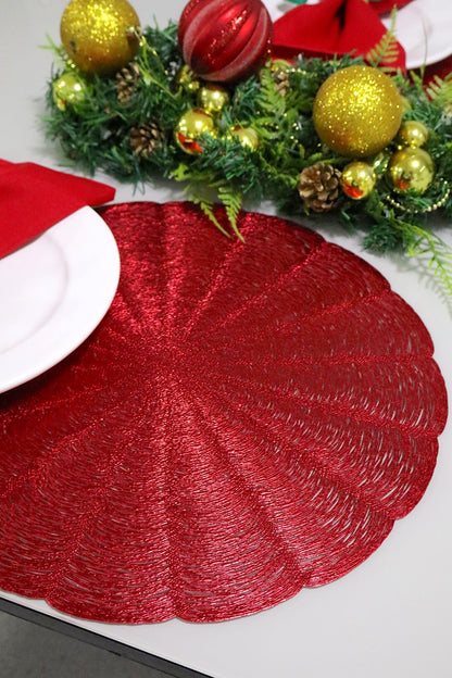 Sousplat / Lugar Americano Redondo Vermelho Natal