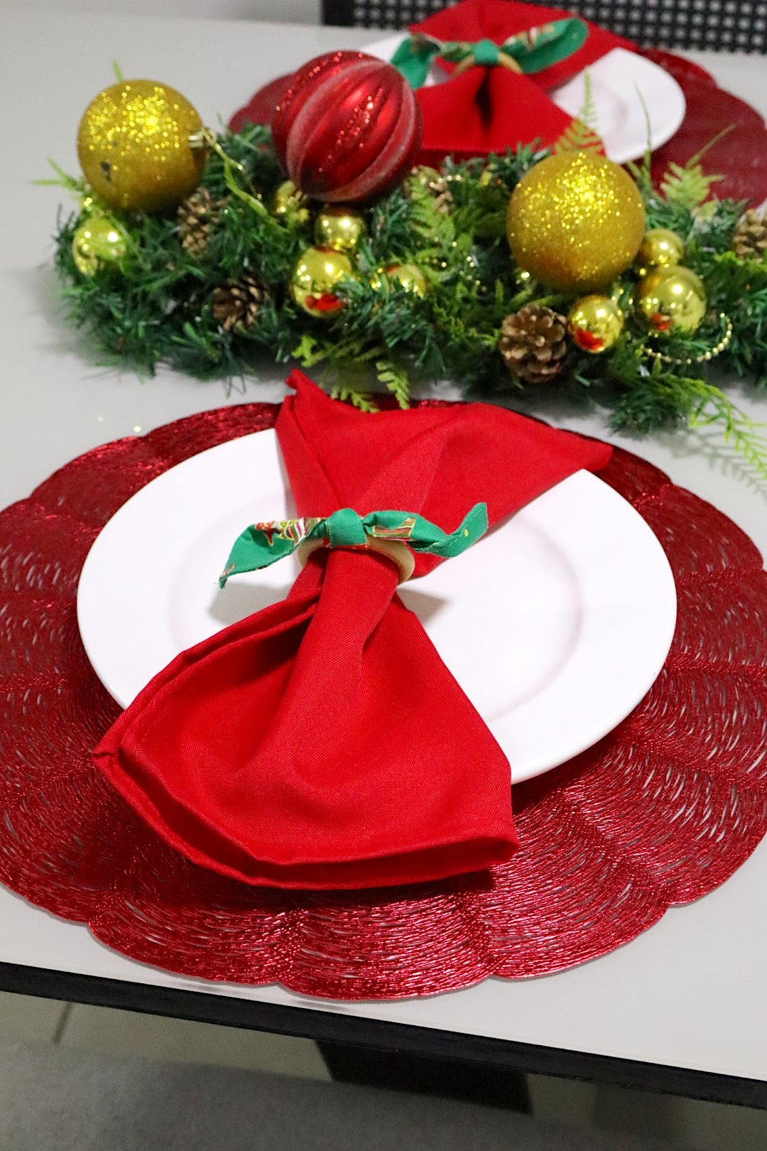 Sousplat / Lugar Americano Redondo Vermelho Natal