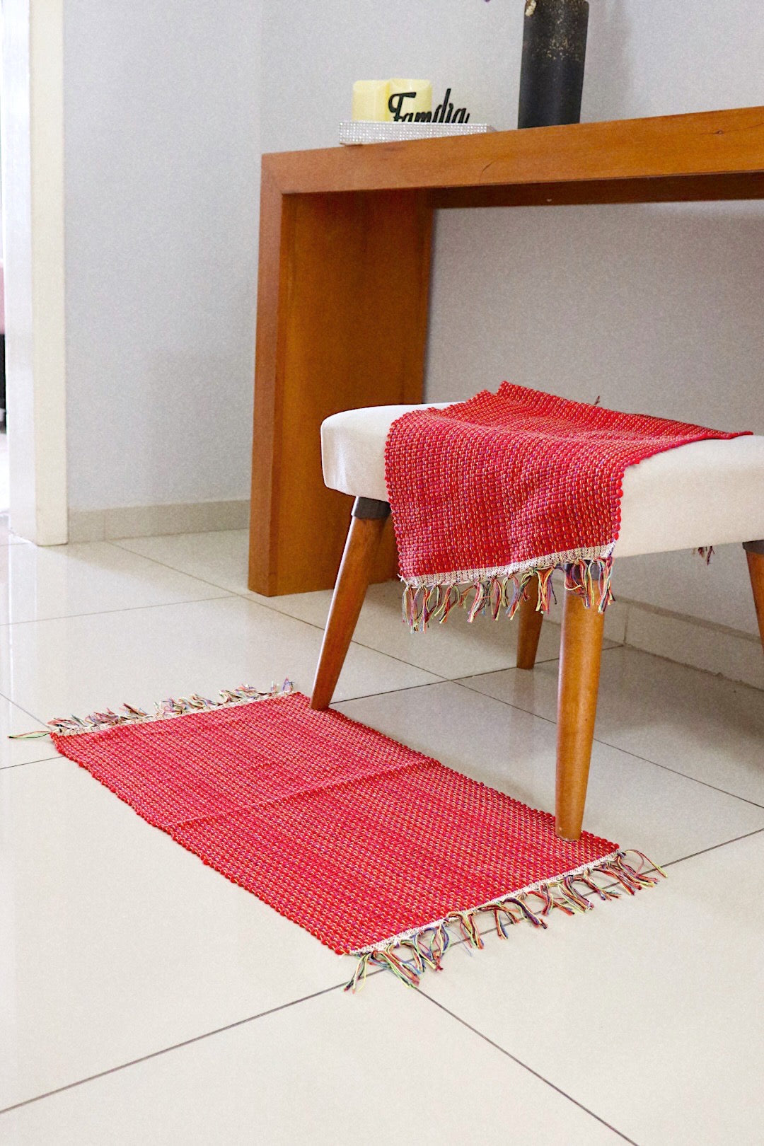 Par Tapete Malha Algodão Mini Liso Vermelho