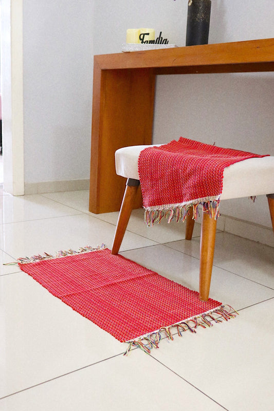 Par Tapete Malha Algodão Mini Liso Vermelho