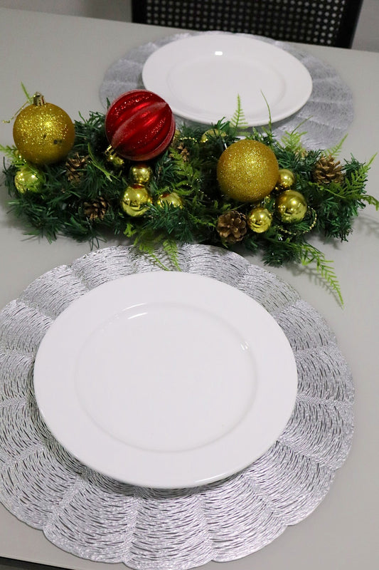 Sousplat / Lugar Americano Redondo Prata Natal