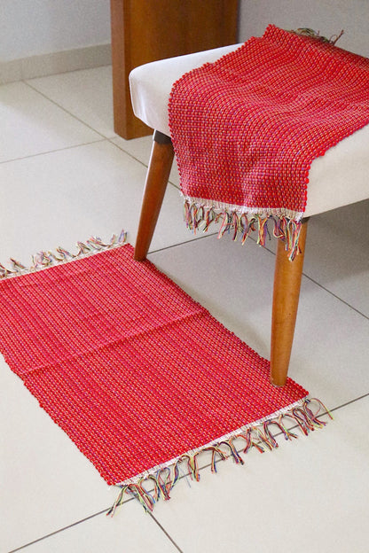 Par Tapete Malha Algodão Mini Liso Vermelho