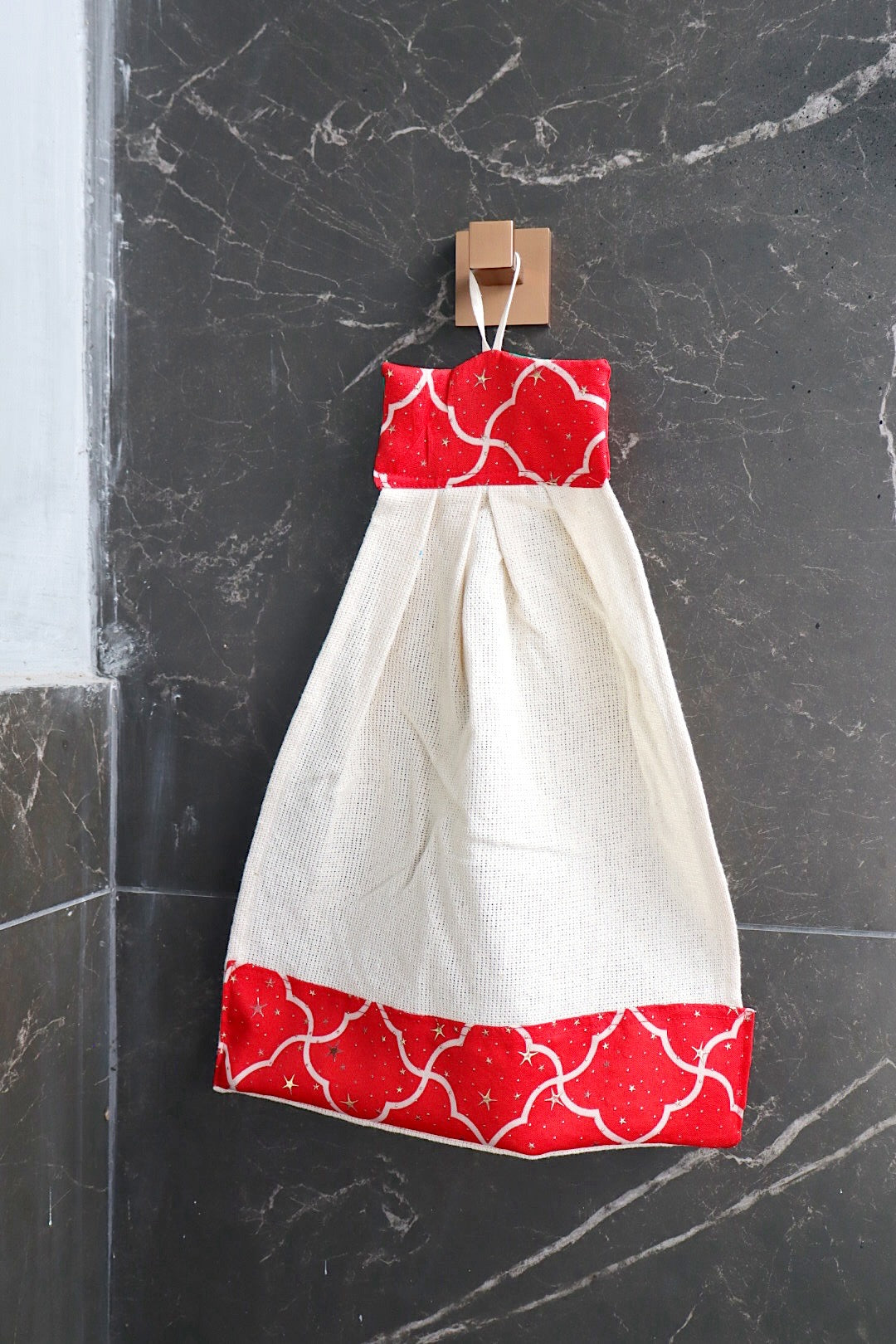 Bate Mão Algodão Natal Cru com Vermelho