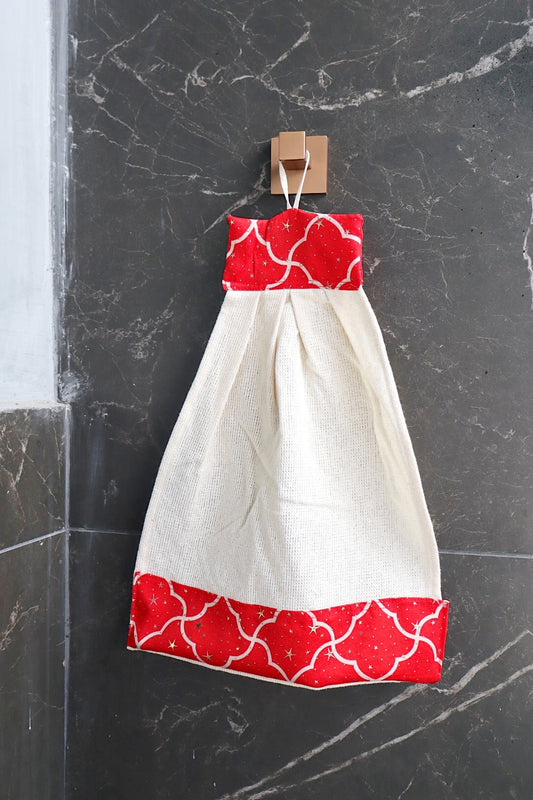 Bate Mão Algodão Natal Cru com Vermelho