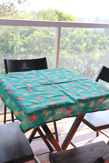 Toalha de Mesa Quadrada Composê Estrelas Verde Natal