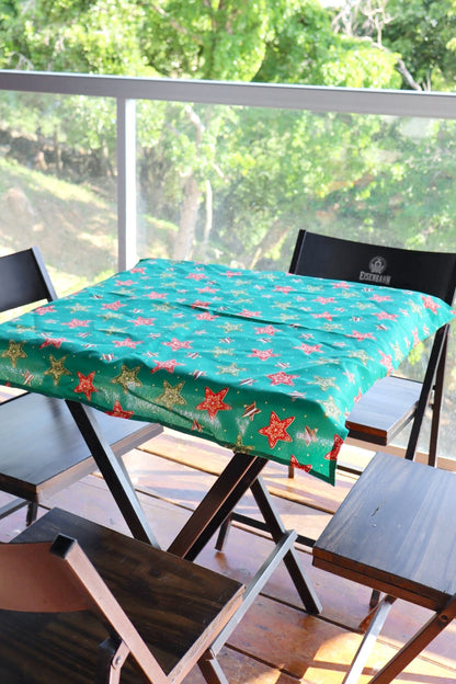 Toalha de Mesa Quadrada Composê Estrelas Verde Natal