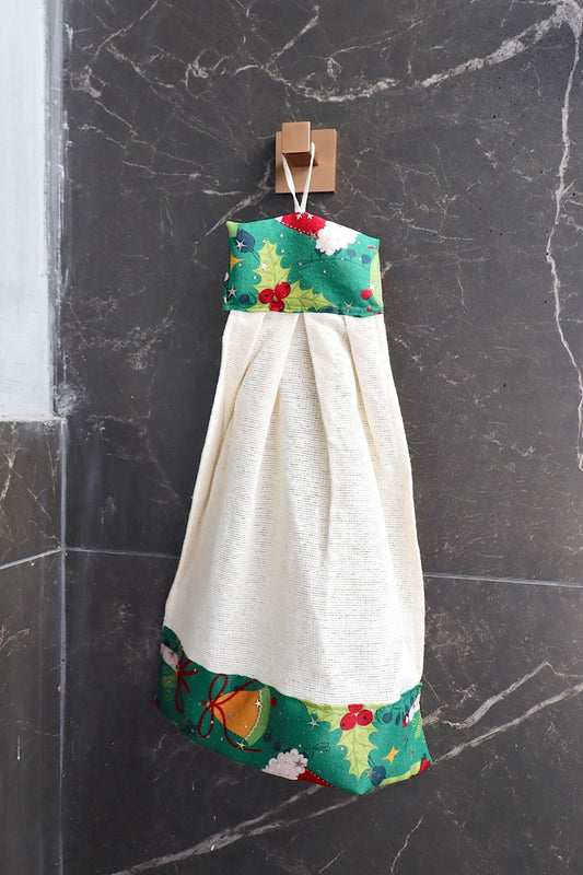 Bate Mão Algodão Natal Cru com Verde