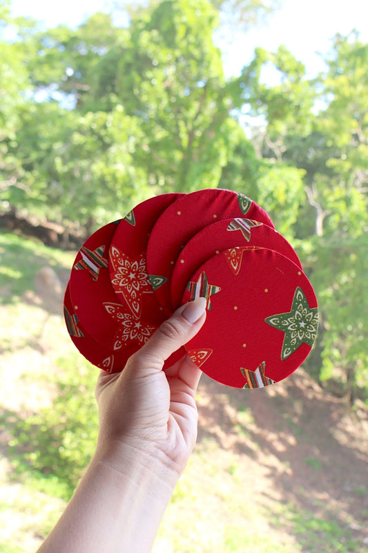Kit 6 unidades Descanso Para Copos / Porta Copos Natal Estrelas Vermelho