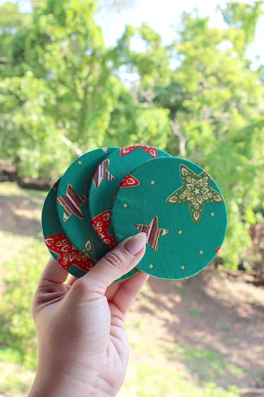 Kit 6 unidades Descanso Para Copos / Porta Copos Natal Estrelas Verde