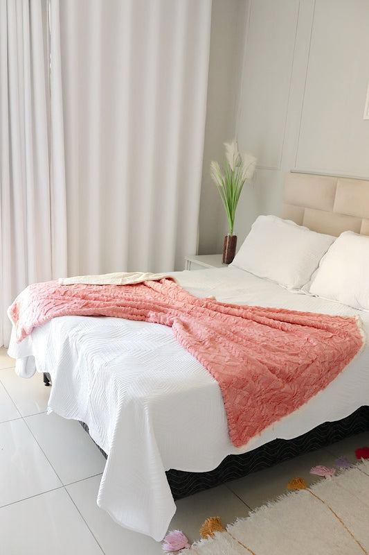 Manta Com Sherpa Glamour Casal Rosa Salmão 1,90x2,10m