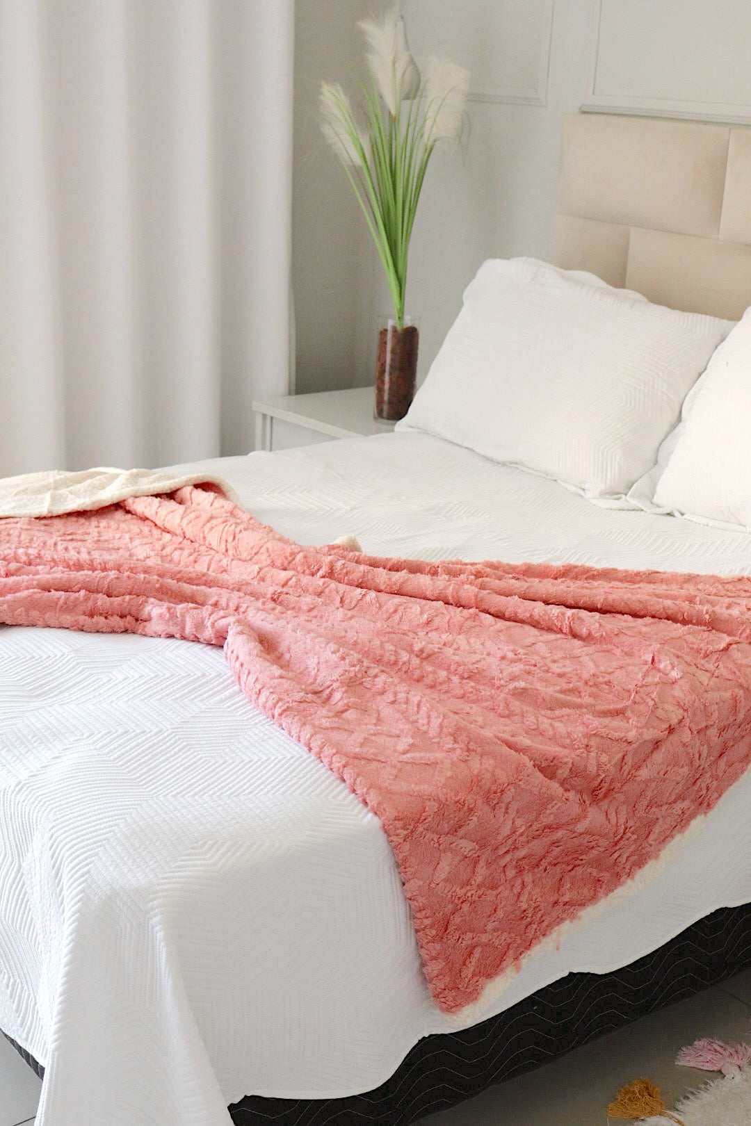 Manta Com Sherpa Glamour Casal Rosa Salmão 1,90x2,10m