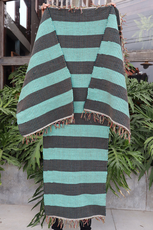 Jogo de Passadeira com 3 Peças Malha Listrado Verde Claro e Verde Escuro