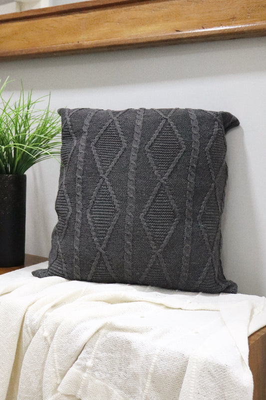 Capa de Almofada Decorativa Trico Cinza Chumbo 45x45cm