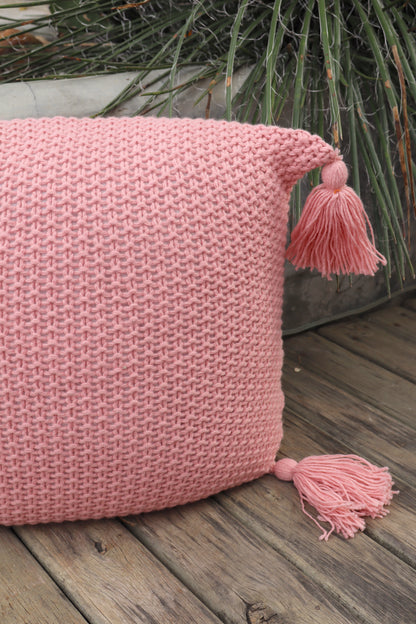 Capa de Almofada Pompom Decorativa Tricô Rosa Claro 45x45cm