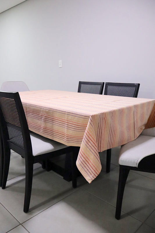 Toalha de Mesa Algodão Arco Íris Listra Fina Salmão 1,5mx2,2m